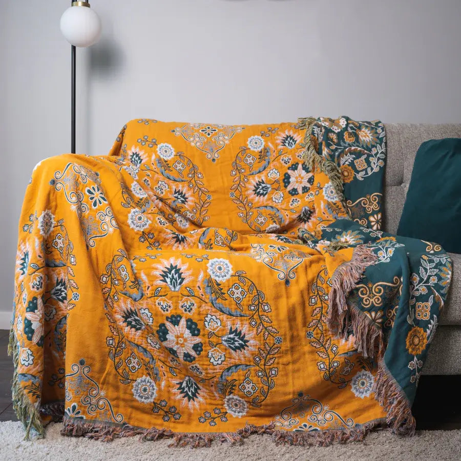 Boho Throw Blanket | 100% Cotton | Reversible Design