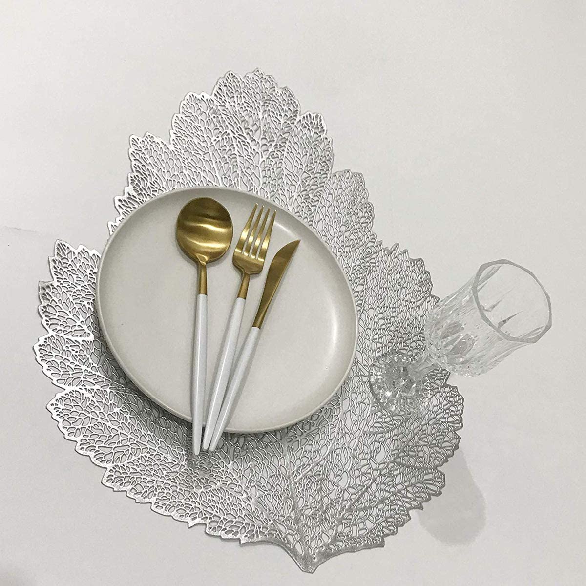Leaf Vinyl Table Mats and Coasters Set | Eco-Friendly PVC | Gold