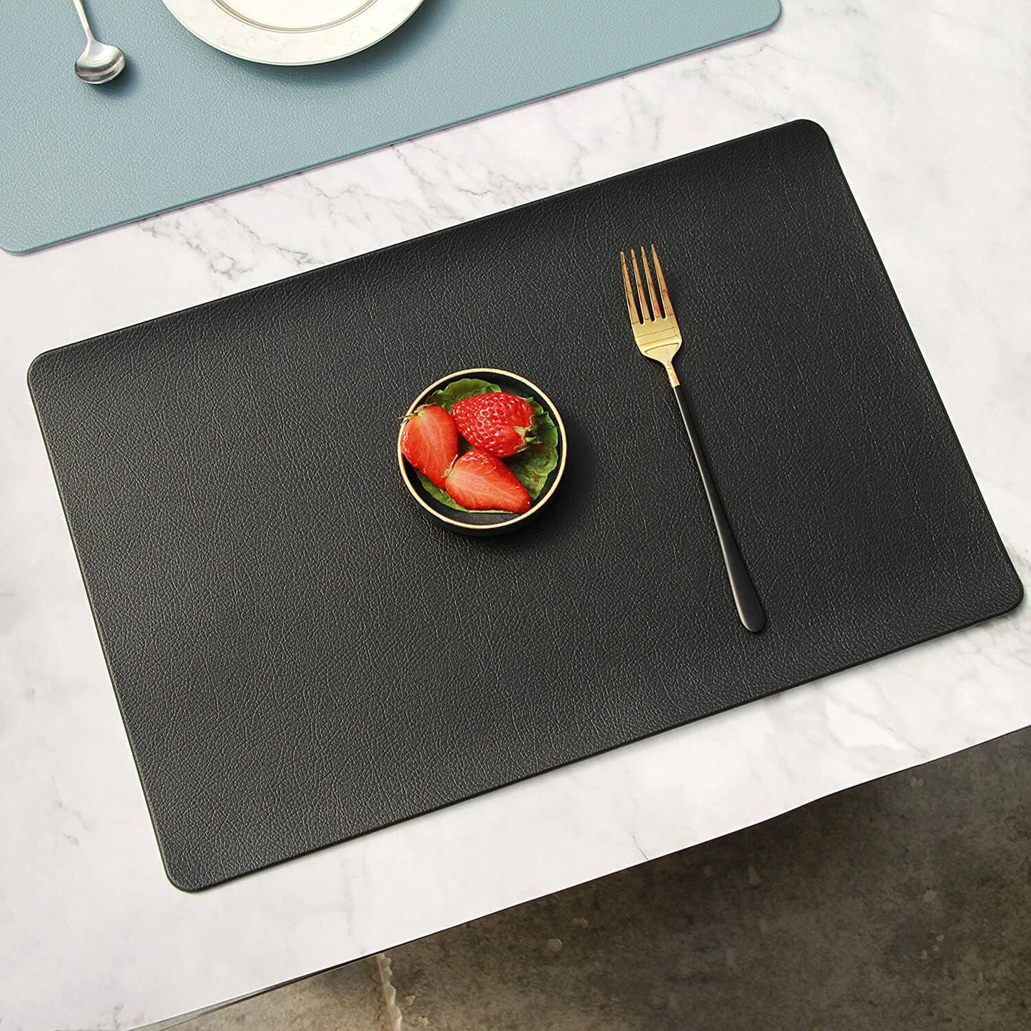 Faux Leather Table Placemats | Black | Set of 4