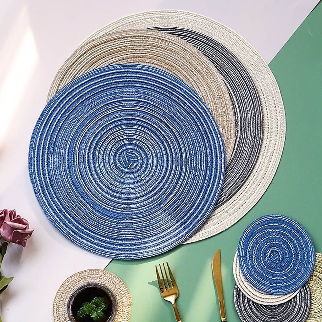 Round Ramie Place Mat Set | Eco-Friendly Cotton Blend | Set of 6