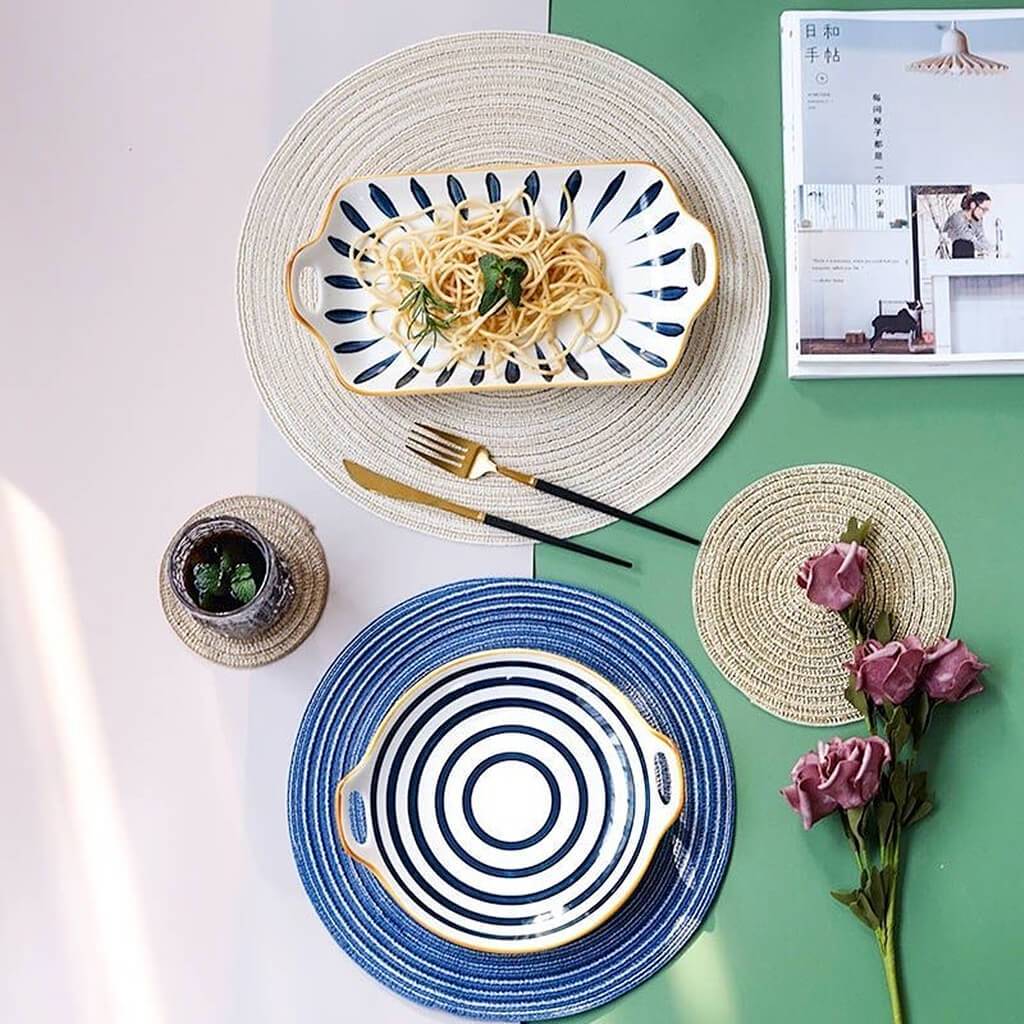 Round Ramie Place Mat Set | Eco-Friendly Cotton Blend | Set of 6