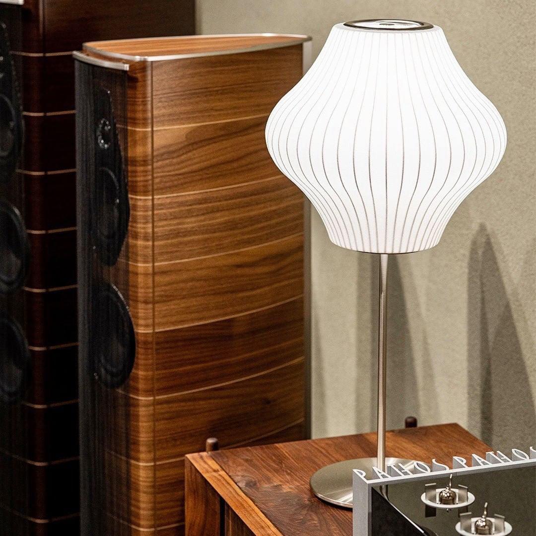 Nelson Table Lamp | Chrome Steel Base & White Shade | Vintage Design