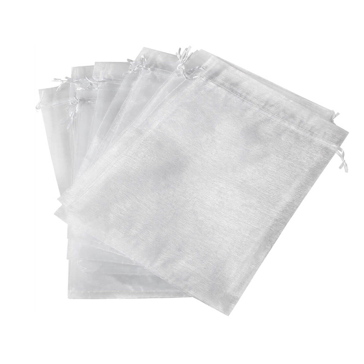 Organza Gift Bags | Transparent Drawstring | Pack of 10, White