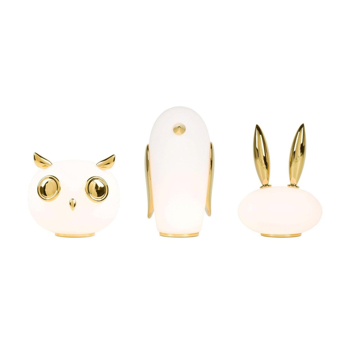 Animal Table Lamp | Frosted Glass & Gold Accents | Owl, Rabbit & Penguin Characters