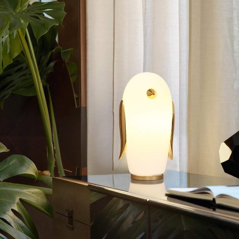 Animal Table Lamp | Frosted Glass & Gold Accents | Owl, Rabbit & Penguin Characters