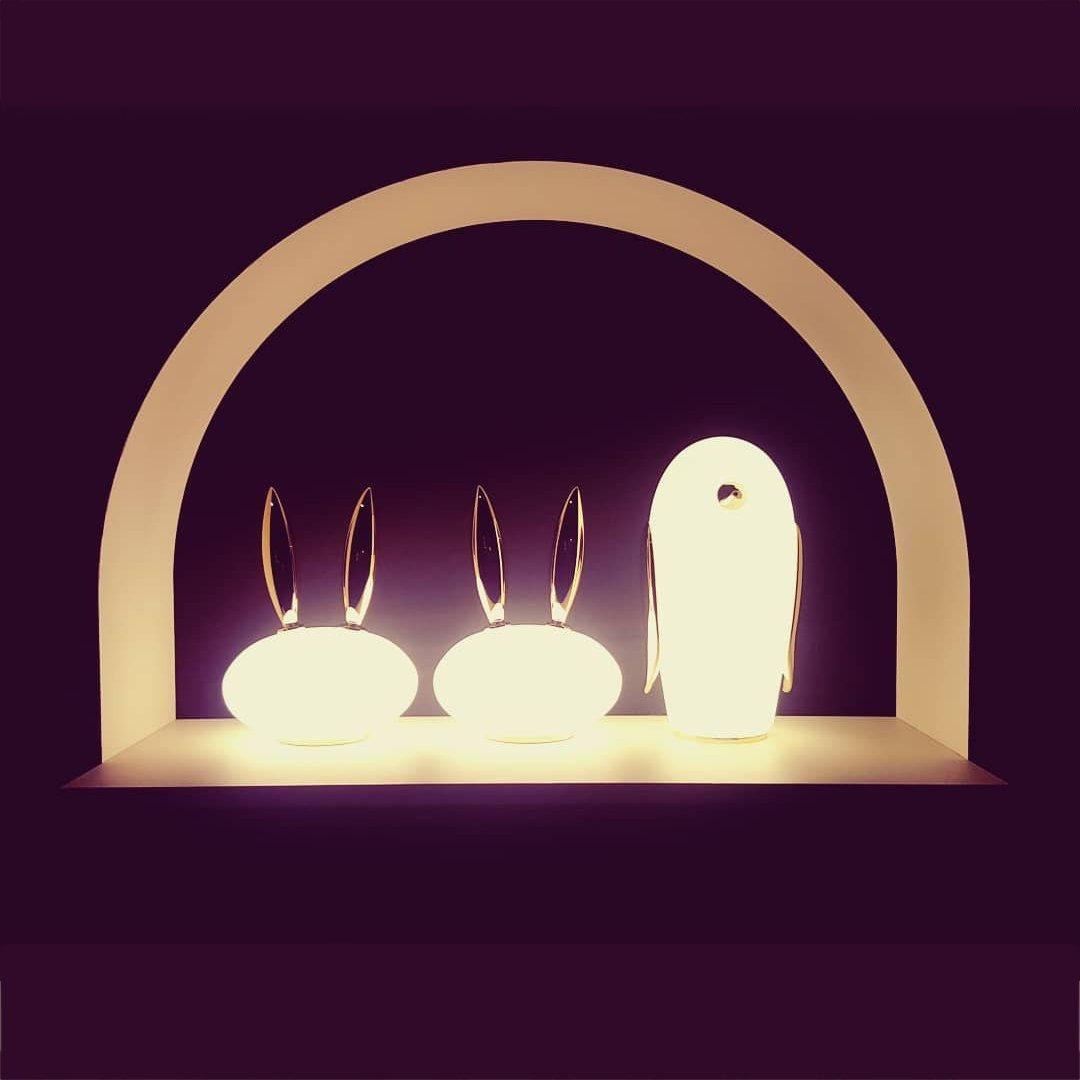 Animal Table Lamp | Frosted Glass & Gold Accents | Owl, Rabbit & Penguin Characters