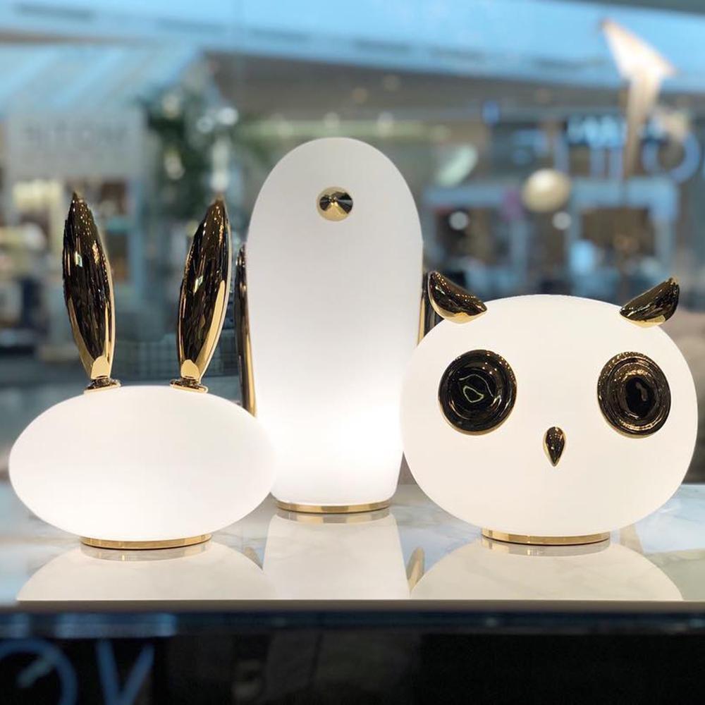 Animal Table Lamp | Frosted Glass & Gold Accents | Owl, Rabbit & Penguin Characters