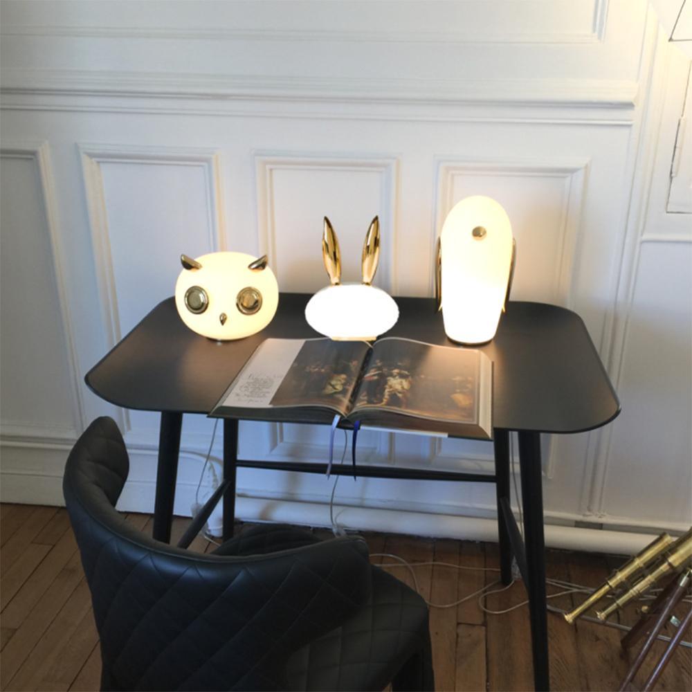 Animal Table Lamp | Frosted Glass & Gold Accents | Owl, Rabbit & Penguin Characters