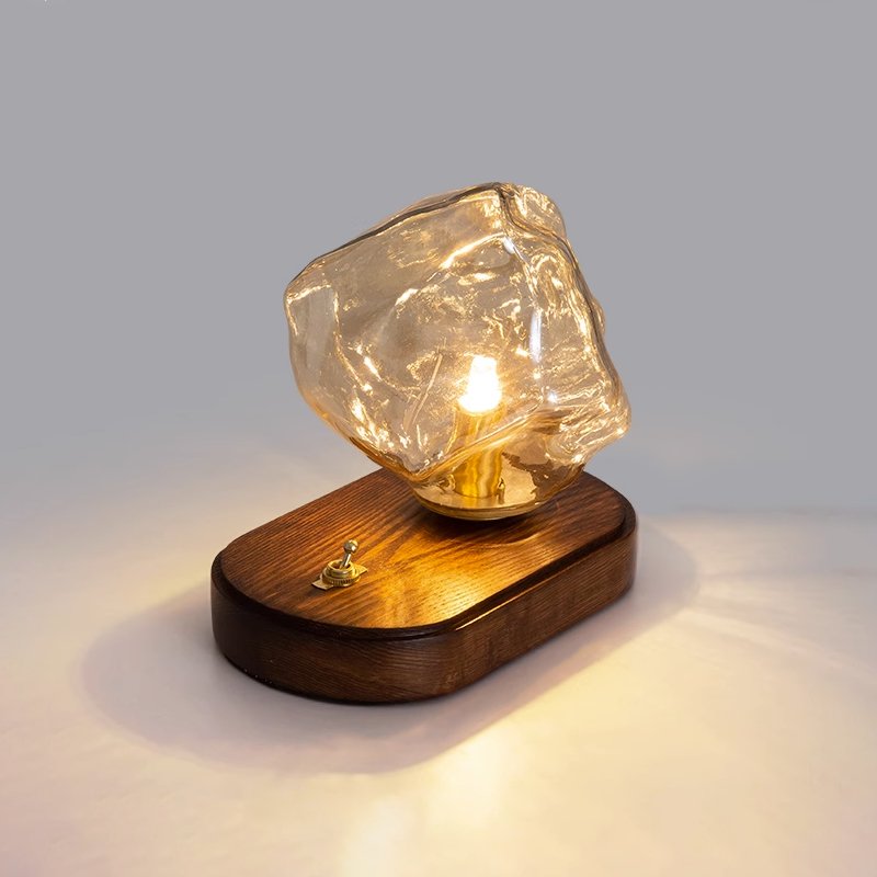 Ice Stone Table Lamp | Mouth-Blown Glass | Smoke Gray & Amber