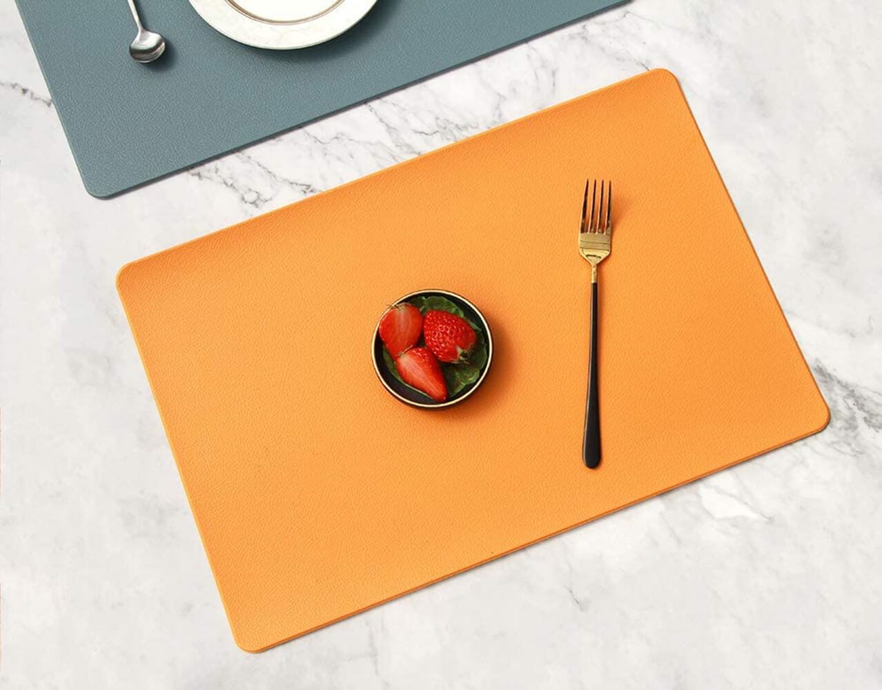 Faux Leather Table Mats | Orange Non-Slip Set | 4 Pieces