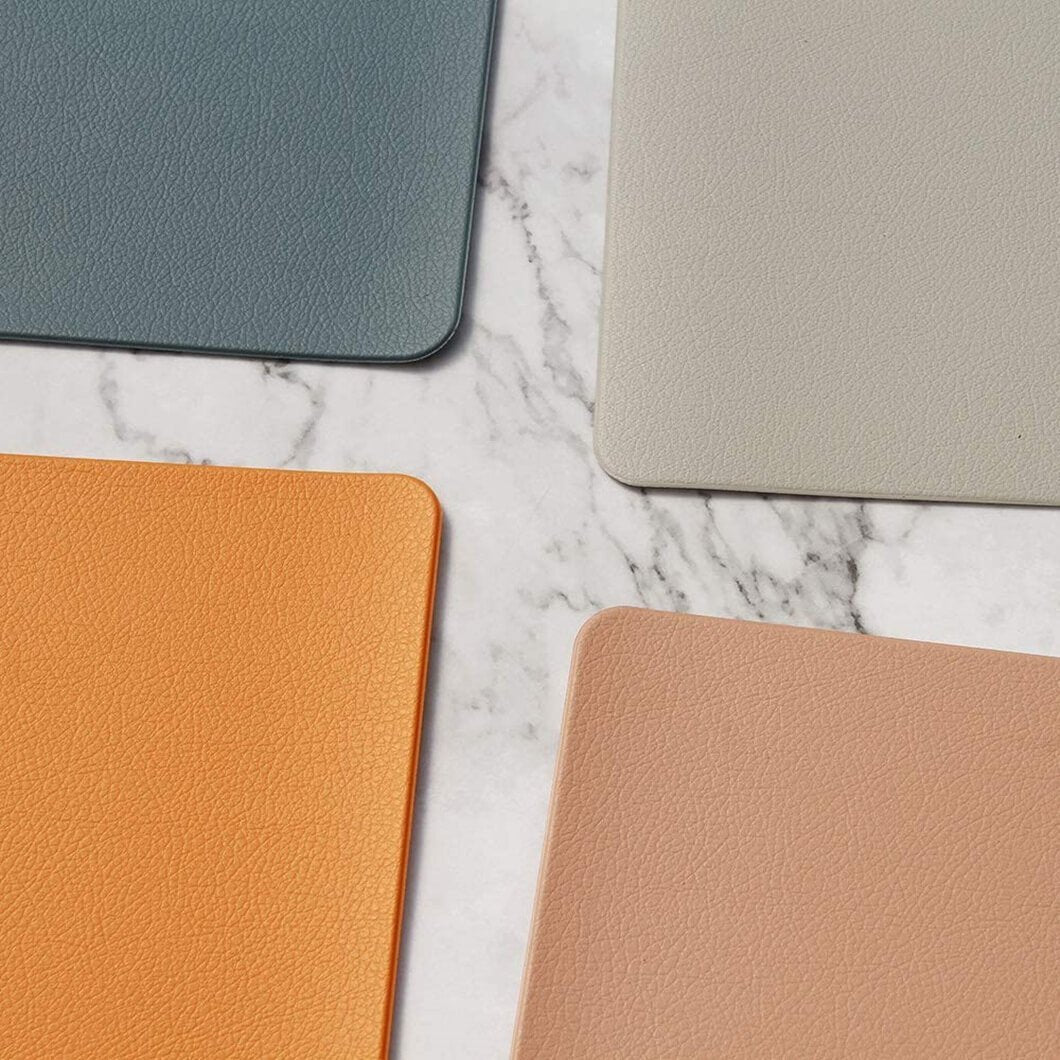 Faux Leather Table Mats | Orange Non-Slip Set | 4 Pieces