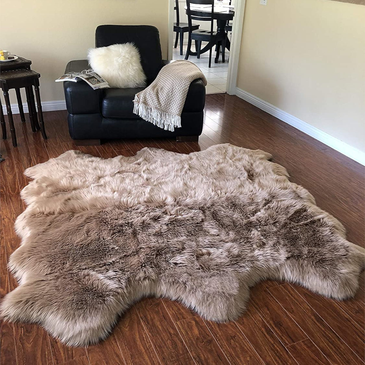 Extra Fluffy & Shaggy 6/8 Pelt Sheep Fur Area Rug