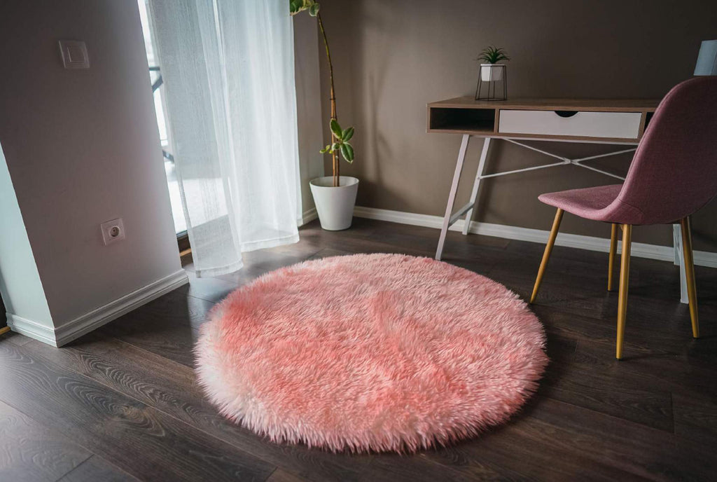 Extra Fluffy & Shaggy Round Dense Sheep Fur Area Rug