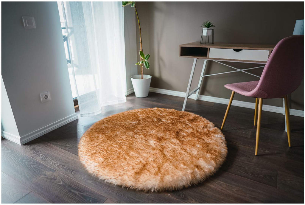 Extra Fluffy & Shaggy Round Dense Sheep Fur Area Rug