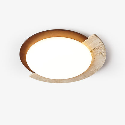 Eclipse Halo Ceiling Lamp | Travertine & Metal | Dark Walnut or Yellow Travertine