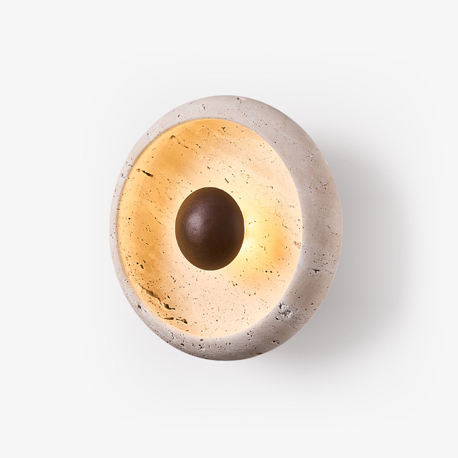 Sol Sphere Wall Lamp | Yellow Travertine & Wood | 20cm Diameter