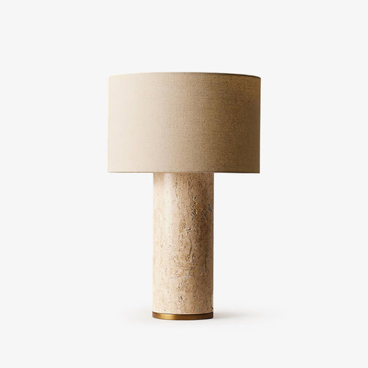 Aria Stone Table Lamp | Yellow Travertine Base & Beige Shade | 35cm Diameter