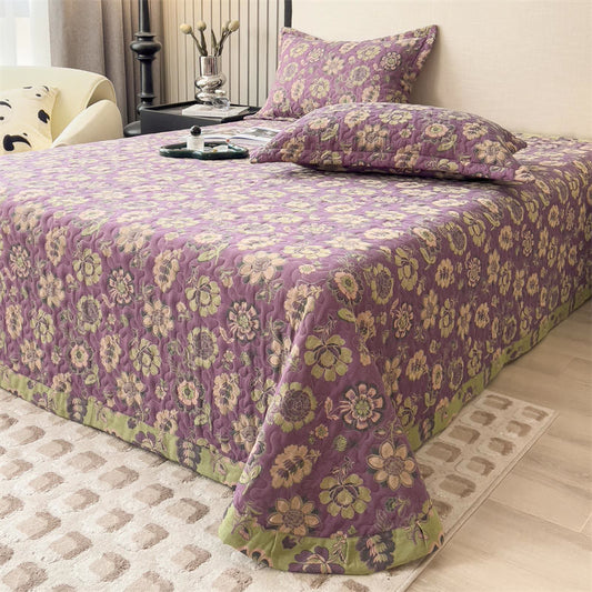 Vintage Floral Cotton Gauze Coverlet | Includes 2 Pillowcases