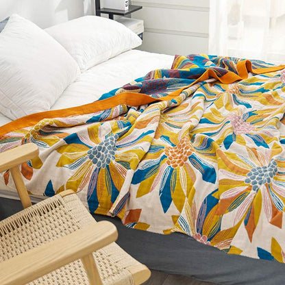 Cotton Quilt | Reversible Yellow Flower Print | Full/Queen Size