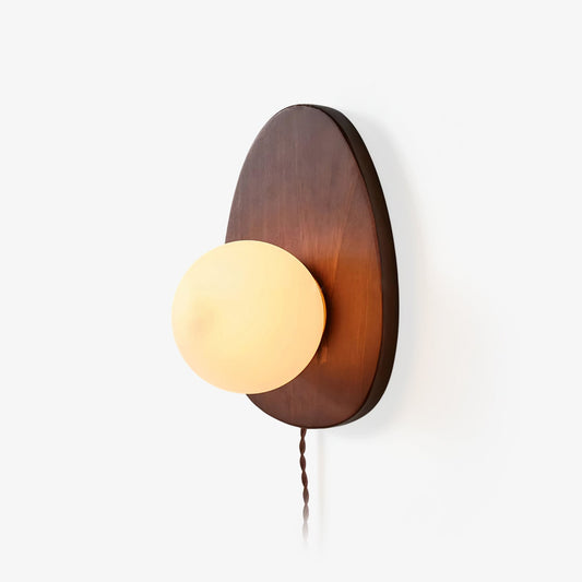 Walnut Wall Lamp | Wood & Glass | 18cm Diameter