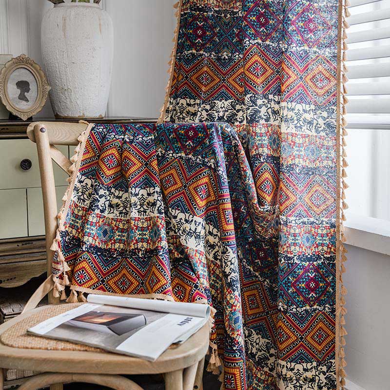 Boho Semi-Blackout Curtains | Cotton Blend Fabric | Colorful Drapes