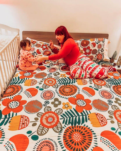 Boho Flower Cotton Quilt | Cartoon Pattern | Full/Queen/King Sizes