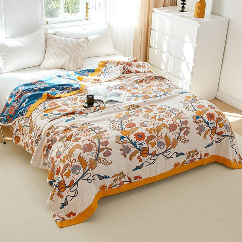 Blooming Flower Pattern Quilt | 100% Organic Cotton | Reversible Design