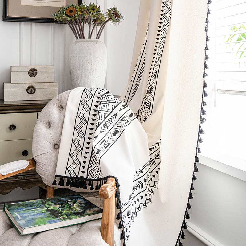 Geometric Tassel Curtain | Cotton Blend Fabric | Semi Blackout