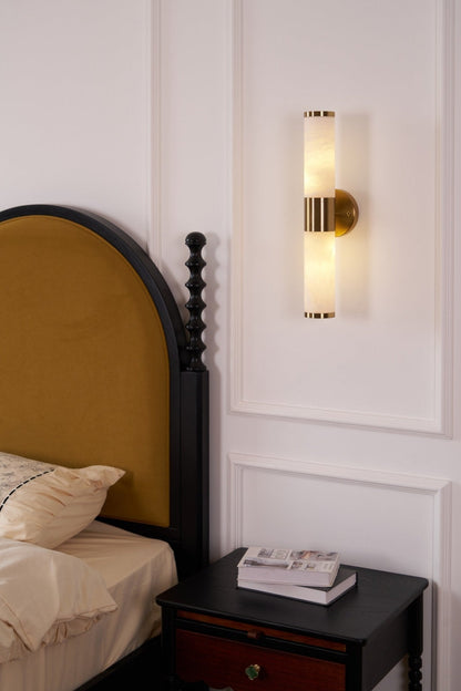 Alabaster Wall Lamp | Antique Brass Finish | White Shade