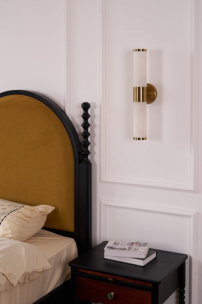 Alabaster Wall Lamp | Antique Brass Finish | White Shade