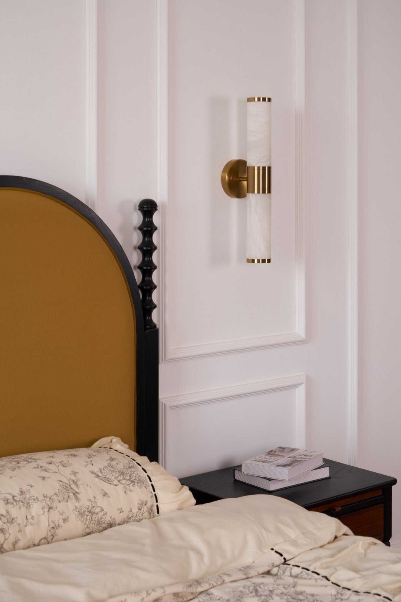 Alabaster Wall Lamp | Antique Brass Finish | White Shade