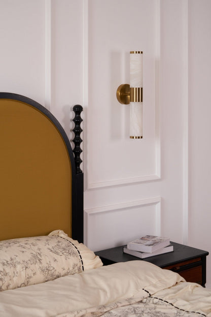 Alabaster Wall Lamp | Antique Brass Finish | White Shade