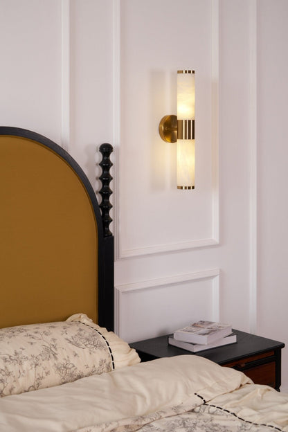 Alabaster Wall Lamp | Antique Brass Finish | White Shade