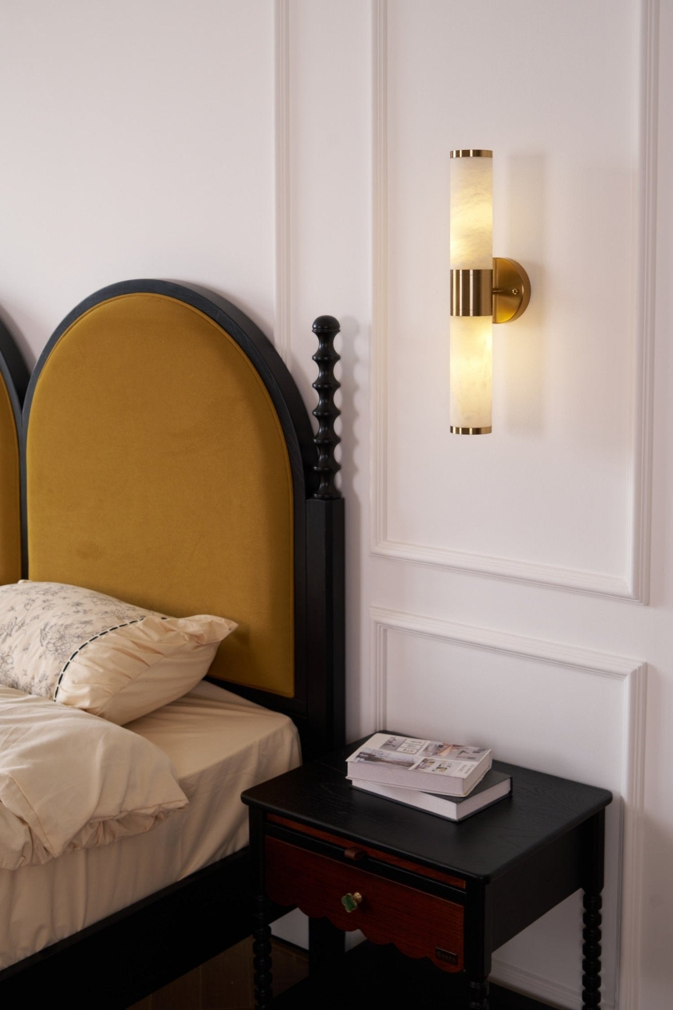 Alabaster Wall Lamp | Antique Brass Finish | White Shade