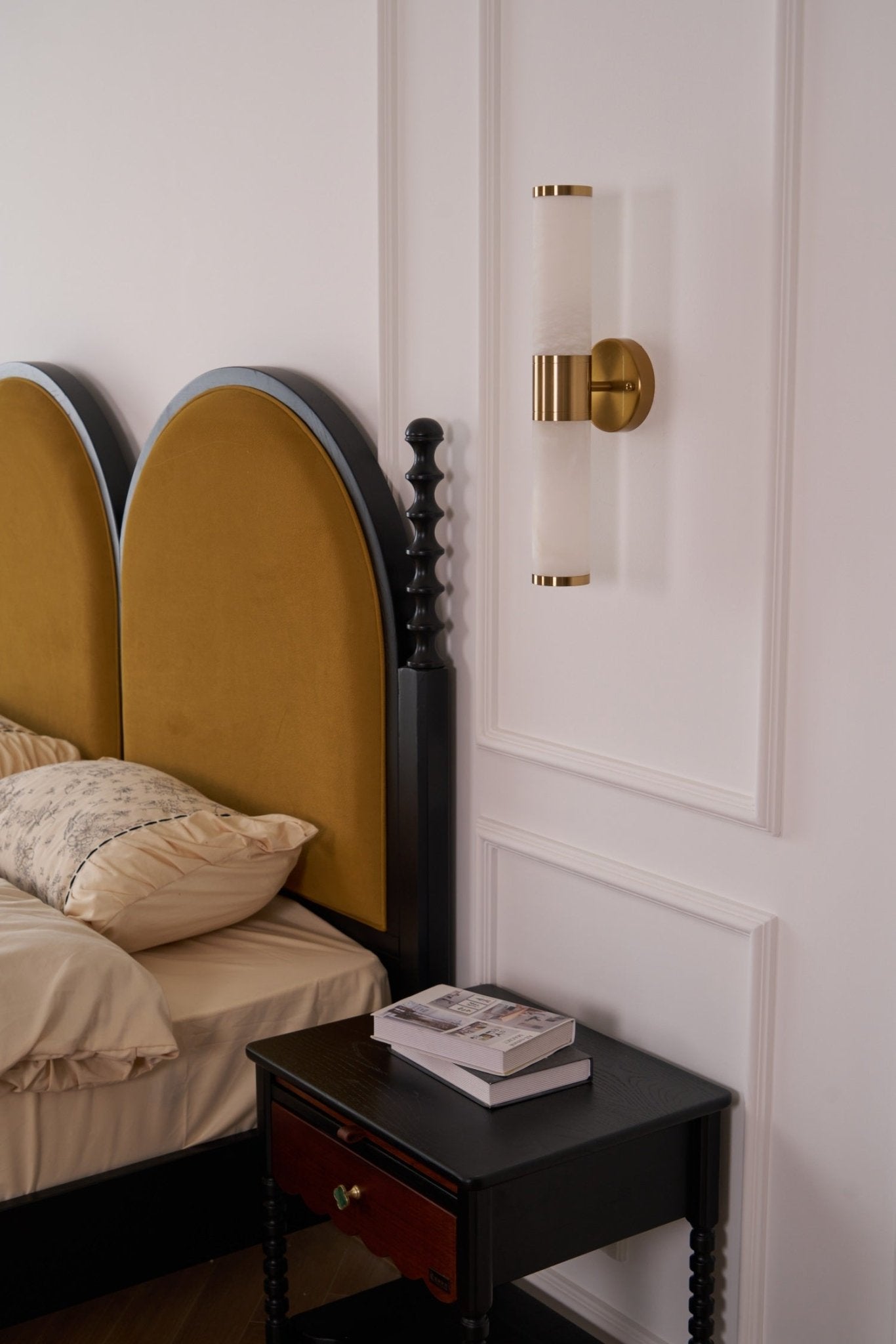 Alabaster Wall Lamp | Antique Brass Finish | White Shade