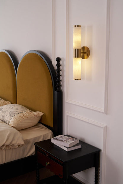 Alabaster Wall Lamp | Antique Brass Finish | White Shade