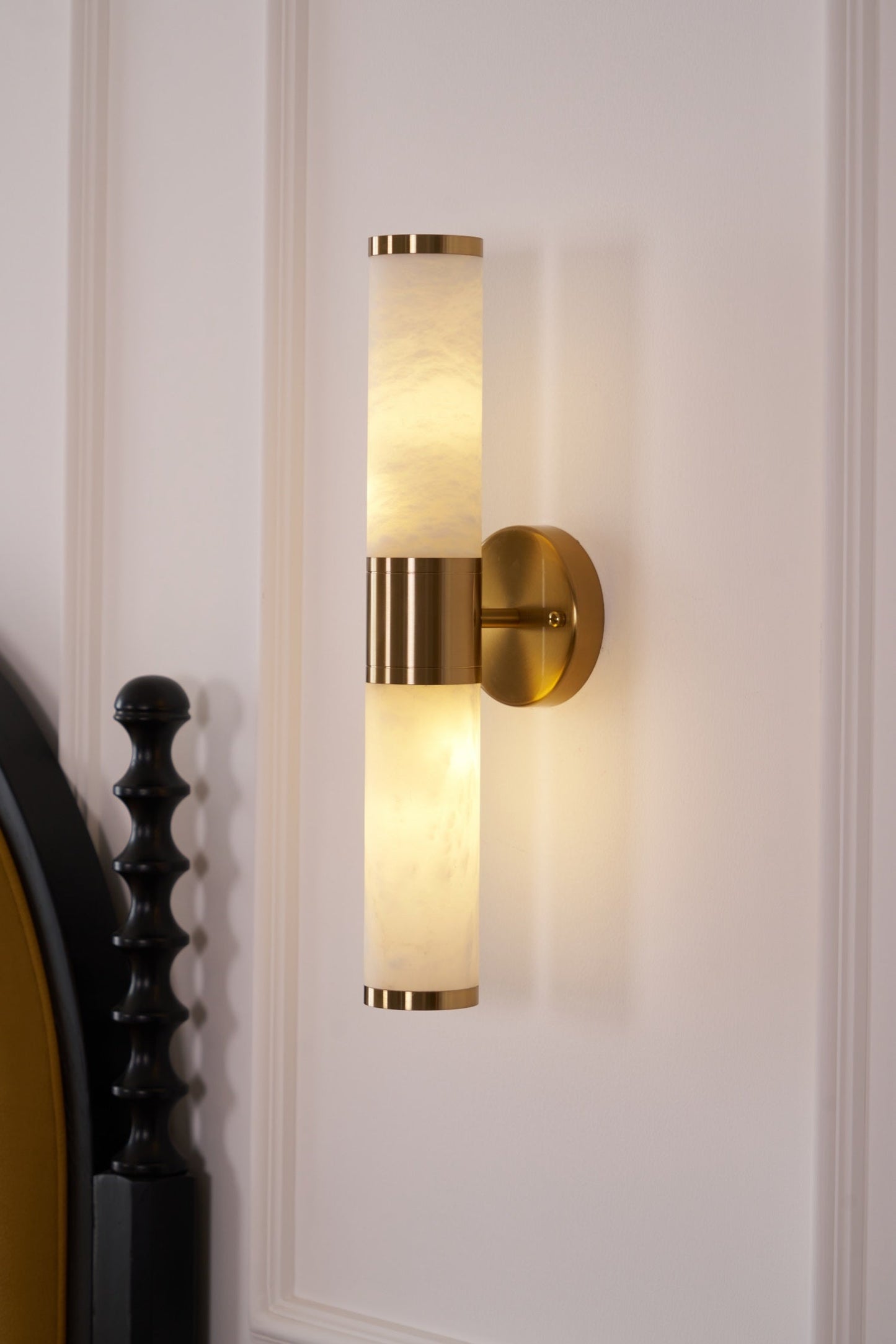 Alabaster Wall Lamp | Antique Brass Finish | White Shade