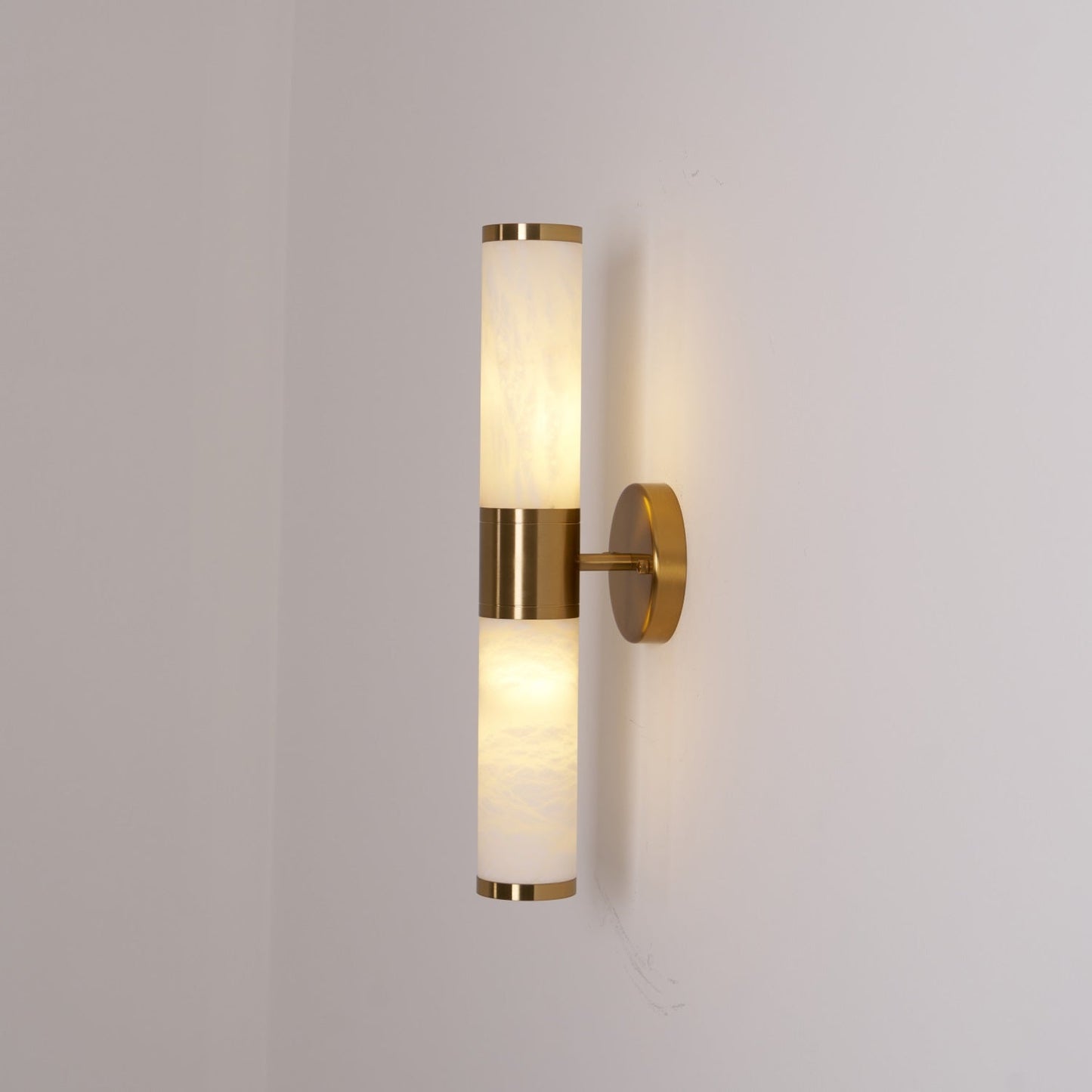 Alabaster Wall Lamp | Antique Brass Finish | White Shade