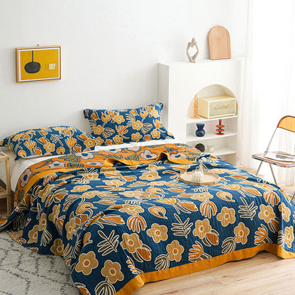 King Size Cotton Quilt | Flower Print | Double-Sided Design 90"x98"