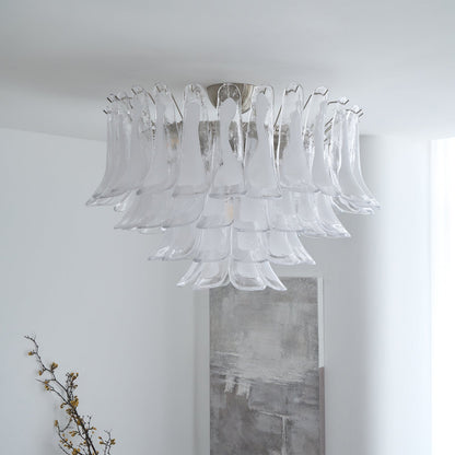 Murano Glass Ceiling Lamp | White & Clear Waves | 80cm Diameter