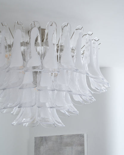 Murano Glass Ceiling Lamp | White & Clear Waves | 80cm Diameter