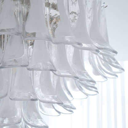 Murano Glass Ceiling Lamp | White & Clear Waves | 80cm Diameter