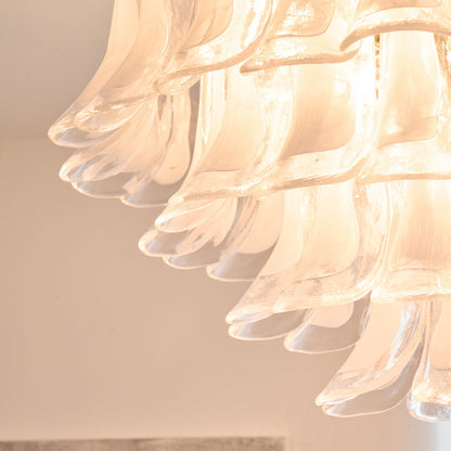 Murano Glass Ceiling Lamp | White & Clear Waves | 80cm Diameter