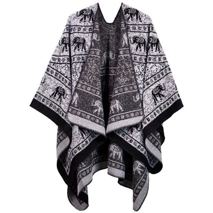 Jacquard Elephant Shawl Wrap | Soft Acrylic | 51" x 59"