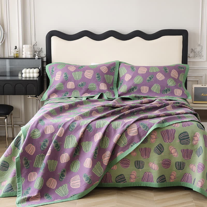 Retro Pumpkin Quilt Set | 100% Organic Cotton | Includes Quilt & 2 Pillowcases