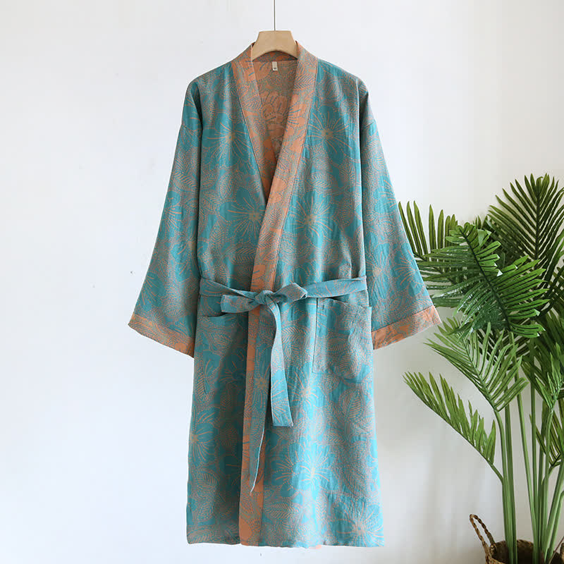 Cotton Gauze Bathrobe | Vintage Floral Design | Soft and Breathable