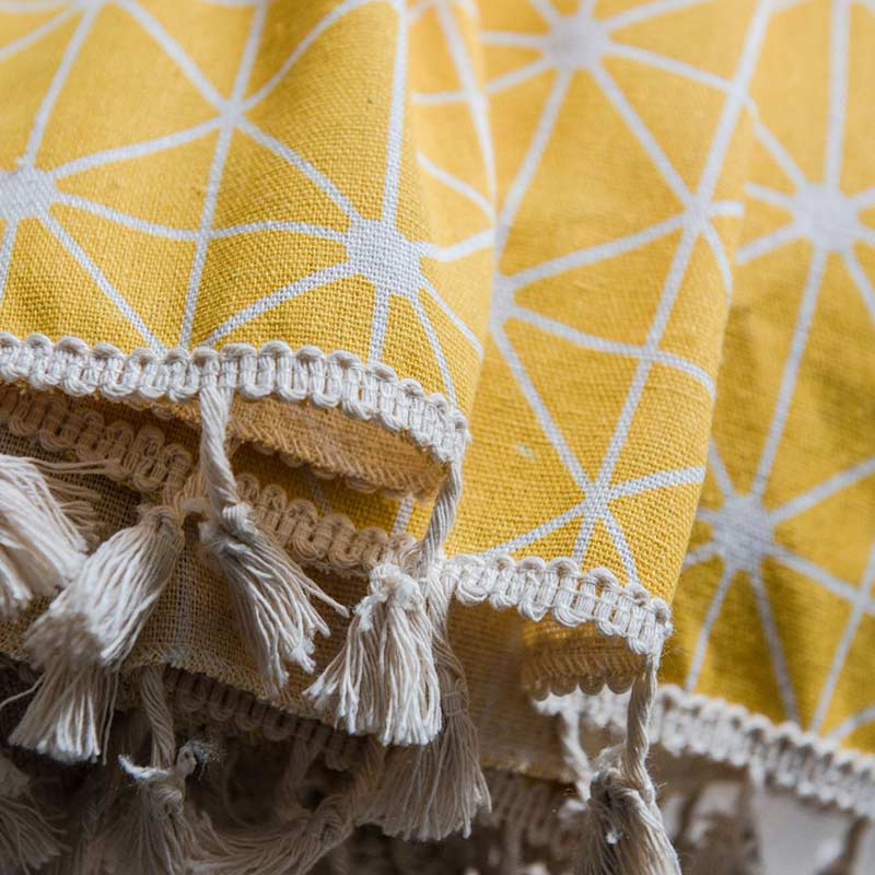 Yellow Plaid Semi-Blackout Curtains | Cotton with Tassels | 1 Piece