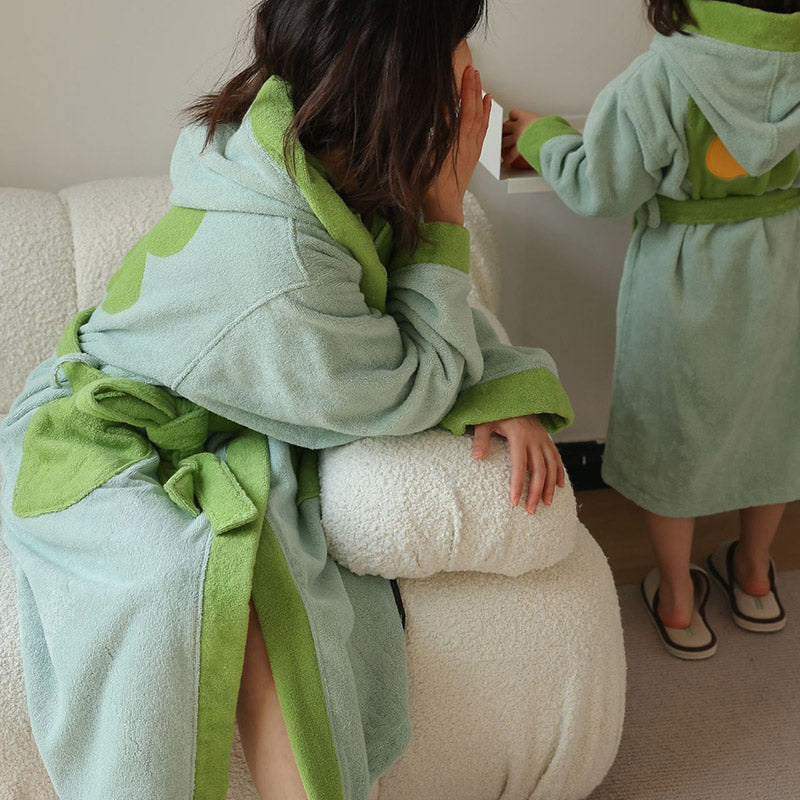 Flower Colorblock Hooded Bathrobe | Soft Cotton Fabric | Kids & Adults Sizes