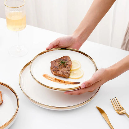 Dinnerware Set | Porcelain | White and Gold