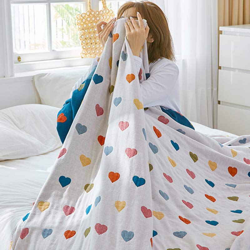 Reversible Quilt | 100% Organic Cotton | Full/Queen Size | Colorful Hearts